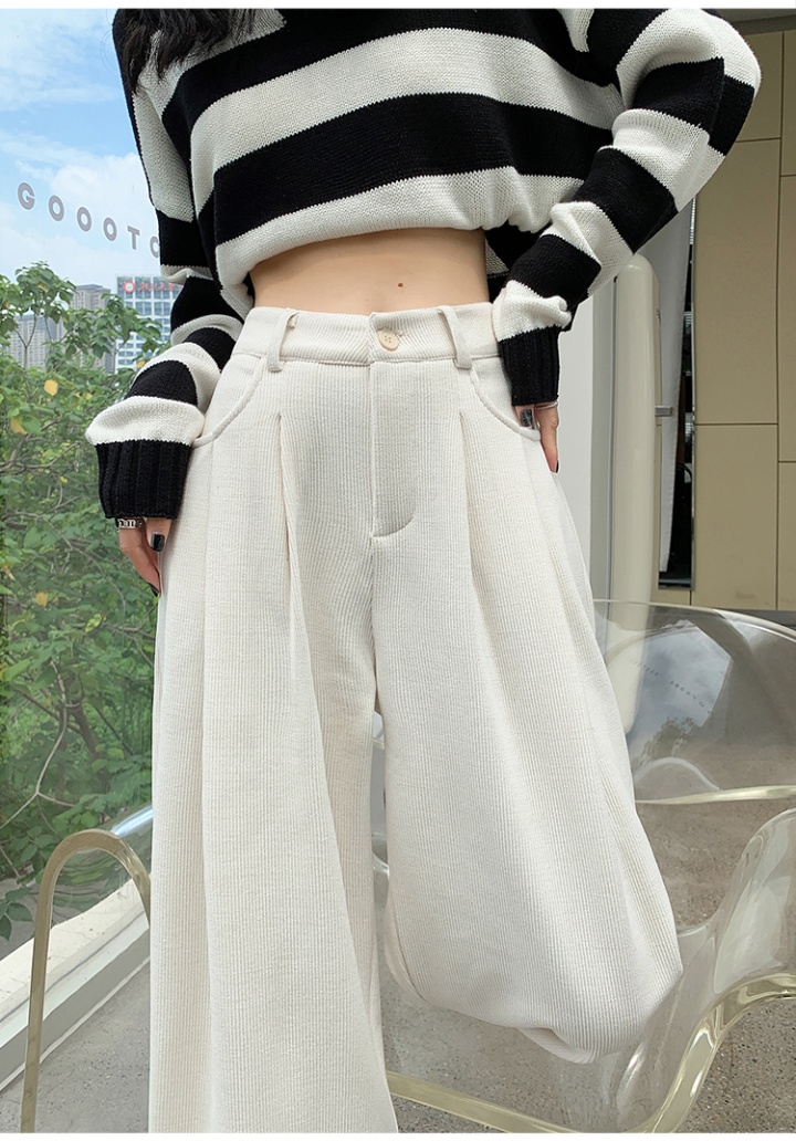 Plus velvet high waist pants winter wide leg pants for women