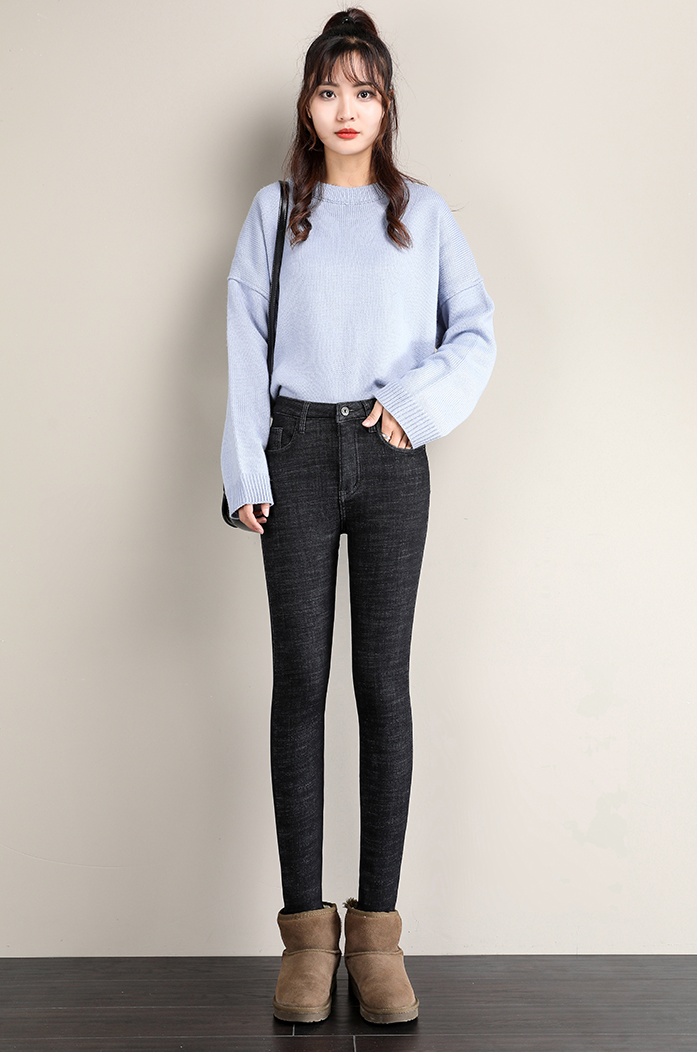 Winter high waist with velvet jeans slim plus velvet pants