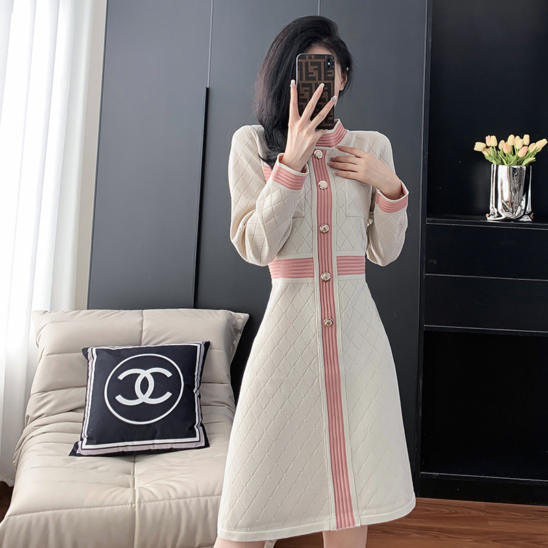 Slim temperament France style knitted dress for women