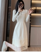 Bottoming temperament knitted long splice dress
