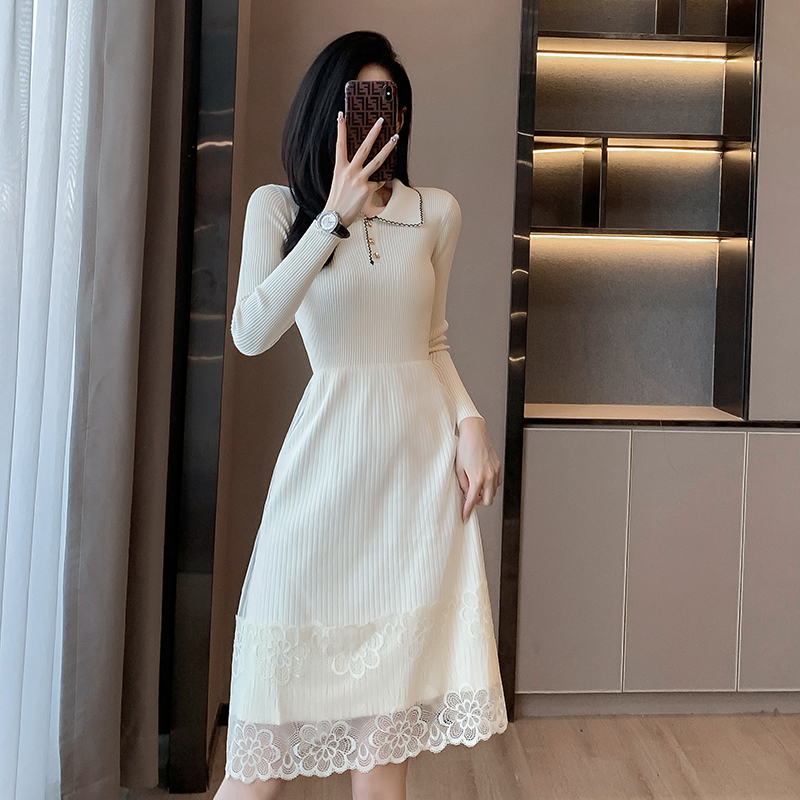 Bottoming temperament knitted long splice dress