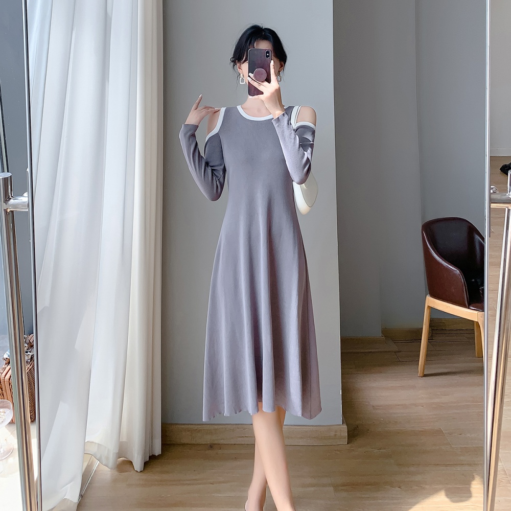 Knitted long sleeve strapless dress for women