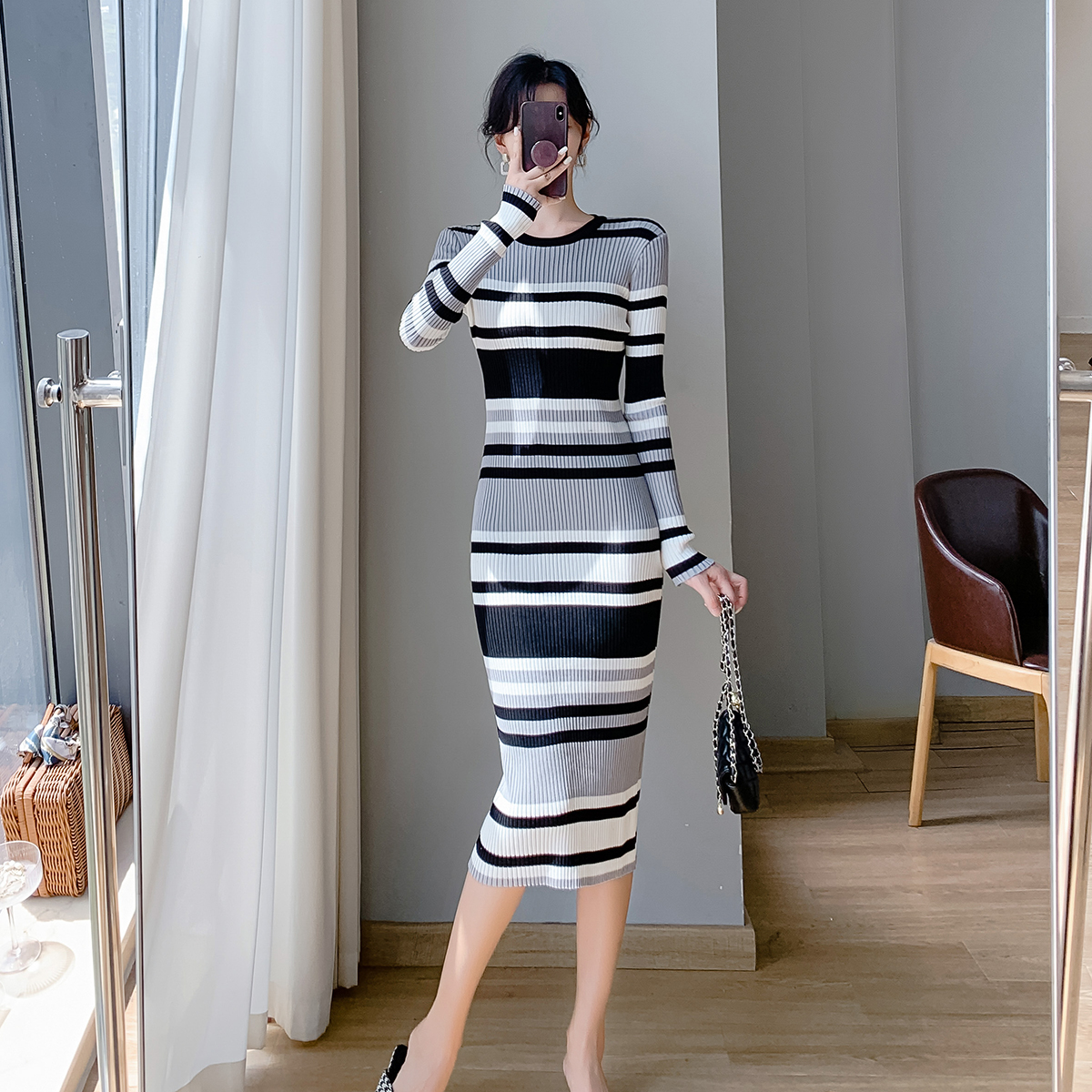 Lazy long inside the ride round neck autumn and winter dress
