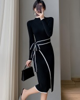 Korean style knitted hemming mixed colors bandage dress