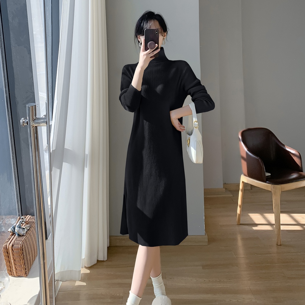 Autumn and winter high collar dress exceed knee overcoat