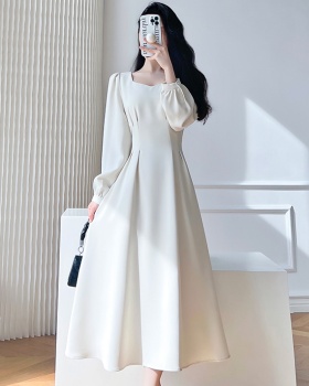 France style slim collar white dress for women