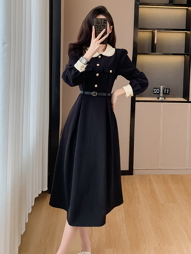 France style commuting black doll collar retro dress