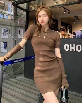 Autumn and winter bottoming T-back slim knitted cheongsam