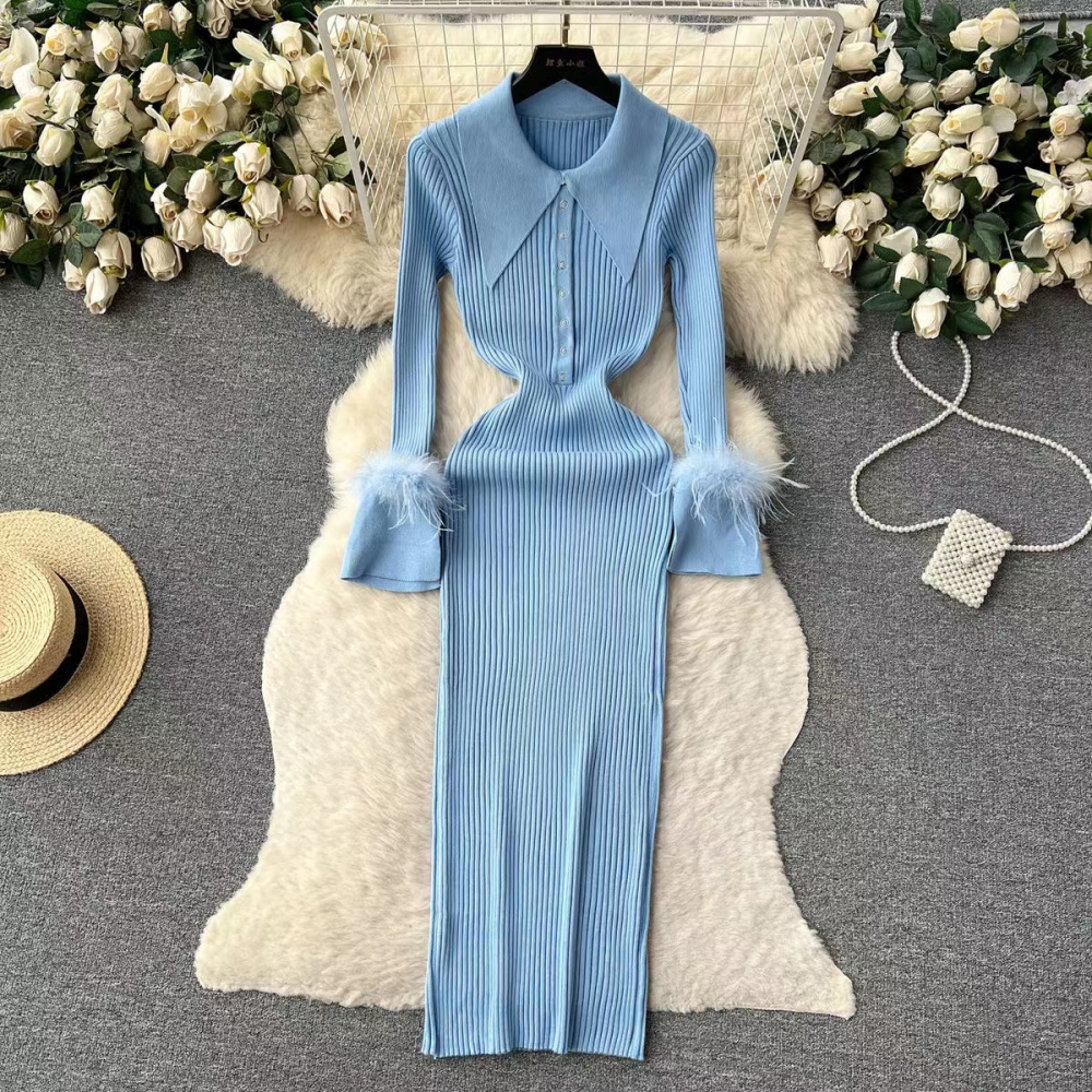 Knitted long bottoming dress winter pure sweater dress
