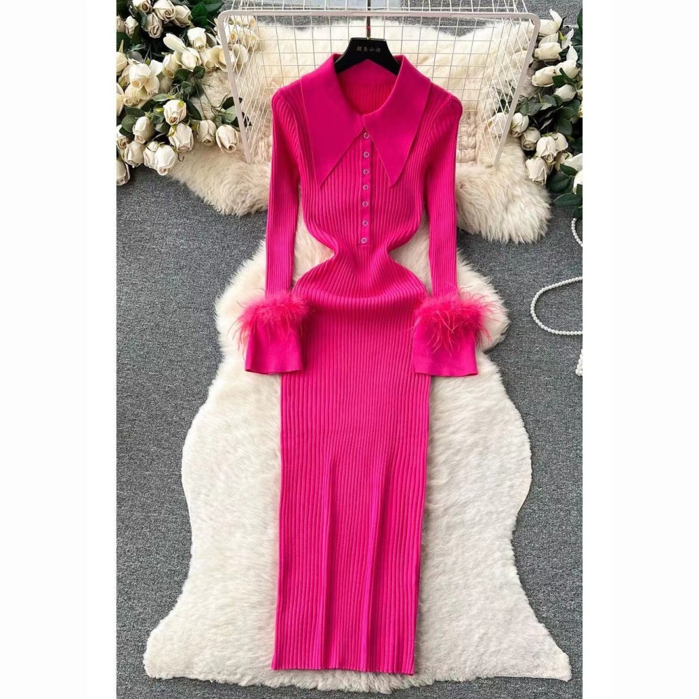 Knitted long bottoming dress winter pure sweater dress