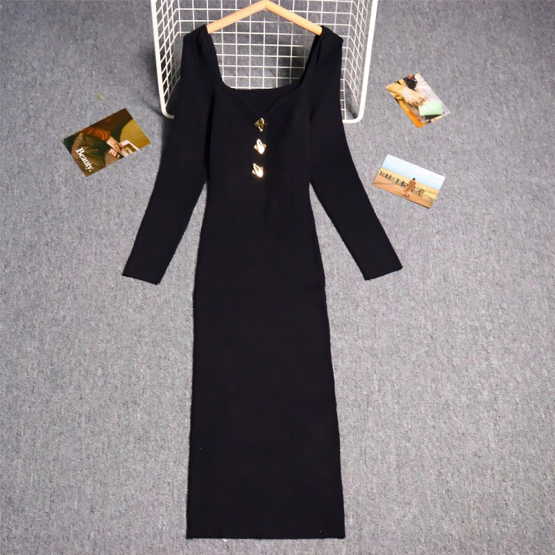 Retro black dress bottoming France style sweater dress