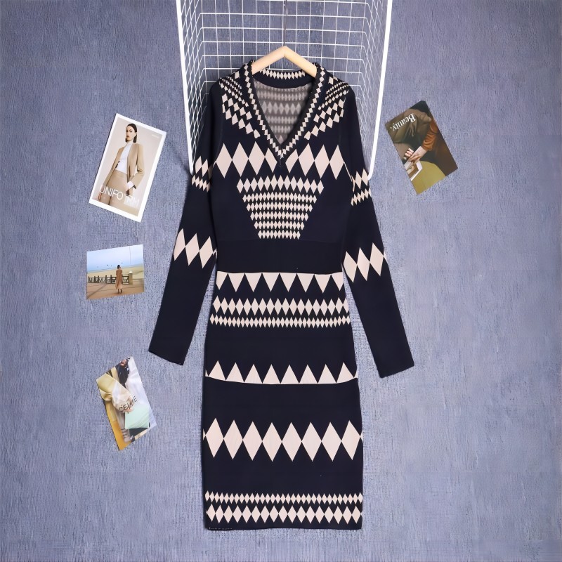 Slim long sweater autumn and winter package hip dress