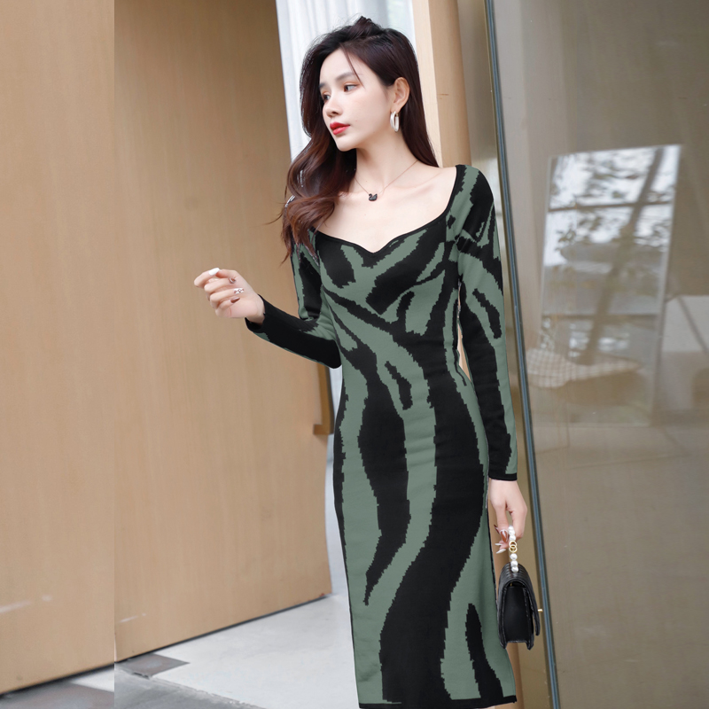 Leopard sexy slim autumn and winter dress for women