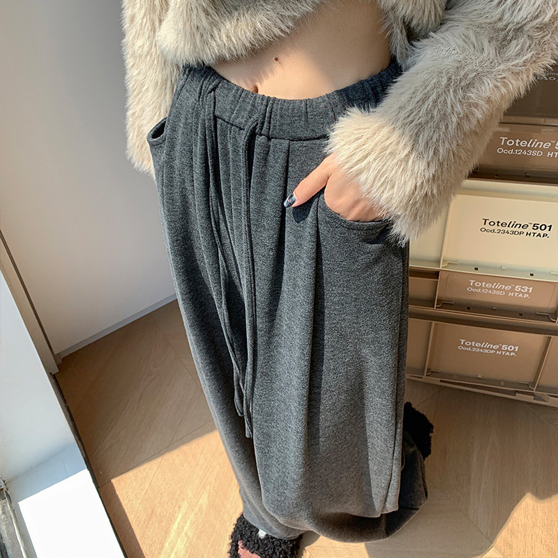 Knitted wide leg gray high waist Casual pants