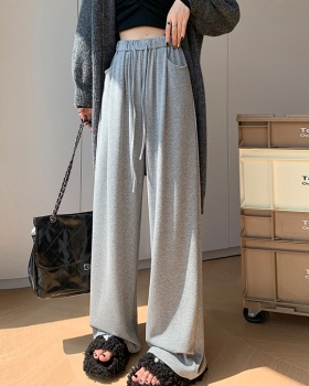 Knitted wide leg gray high waist Casual pants