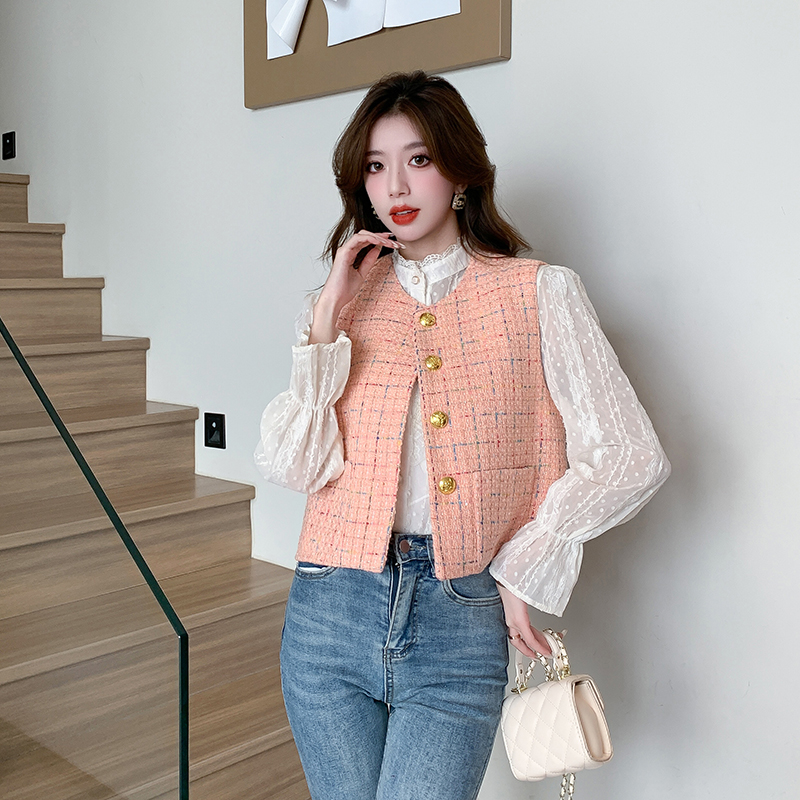 Korean style short tops fashion and elegant waistcoat
