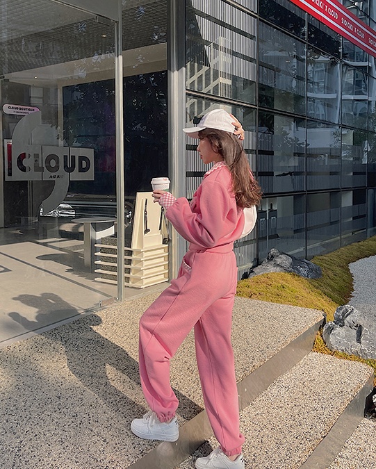 Playful hoodie Korean style casual pants 2pcs set