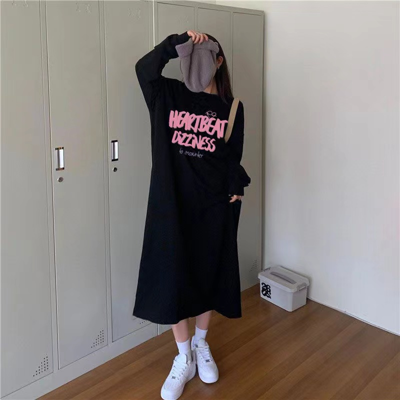 Simple plus velvet hoodie Korean style Casual dress