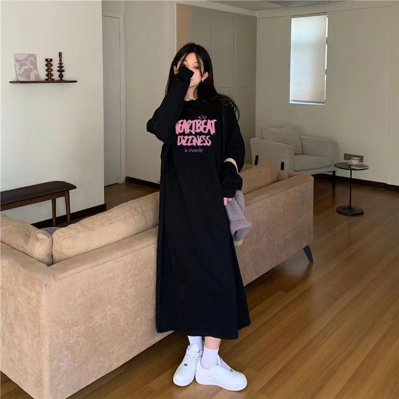 Simple plus velvet hoodie Korean style Casual dress
