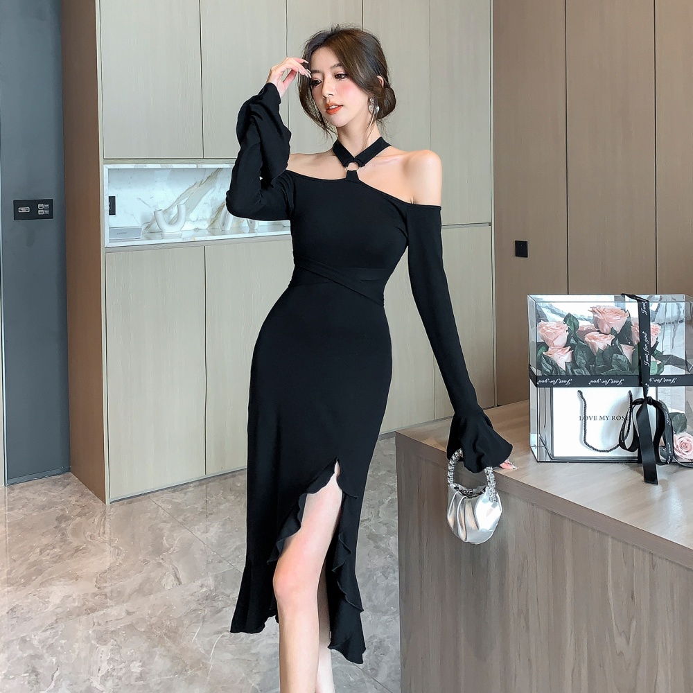 Sexy bandage wrapped chest dress halter France style long dress