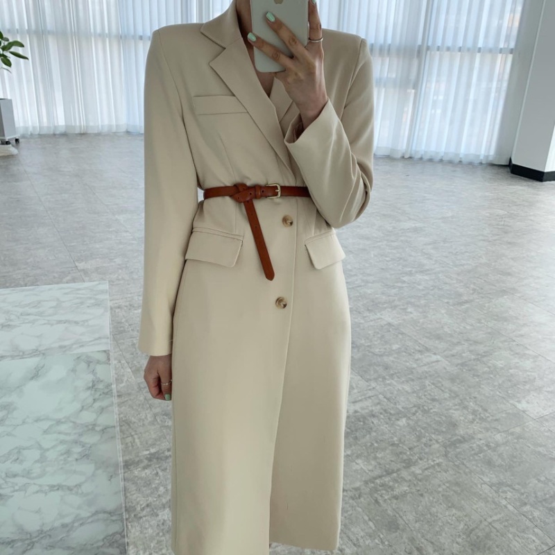 Korean style France style coat two buckle long business suit