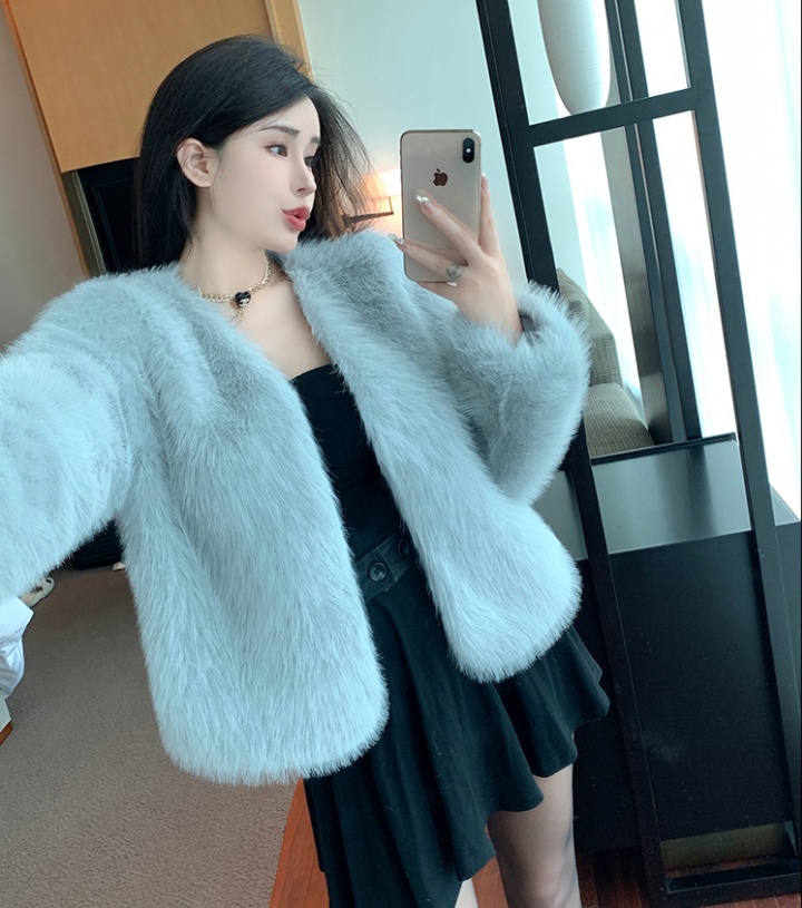 Light V-neck winter coat all-match fox fur fur coat