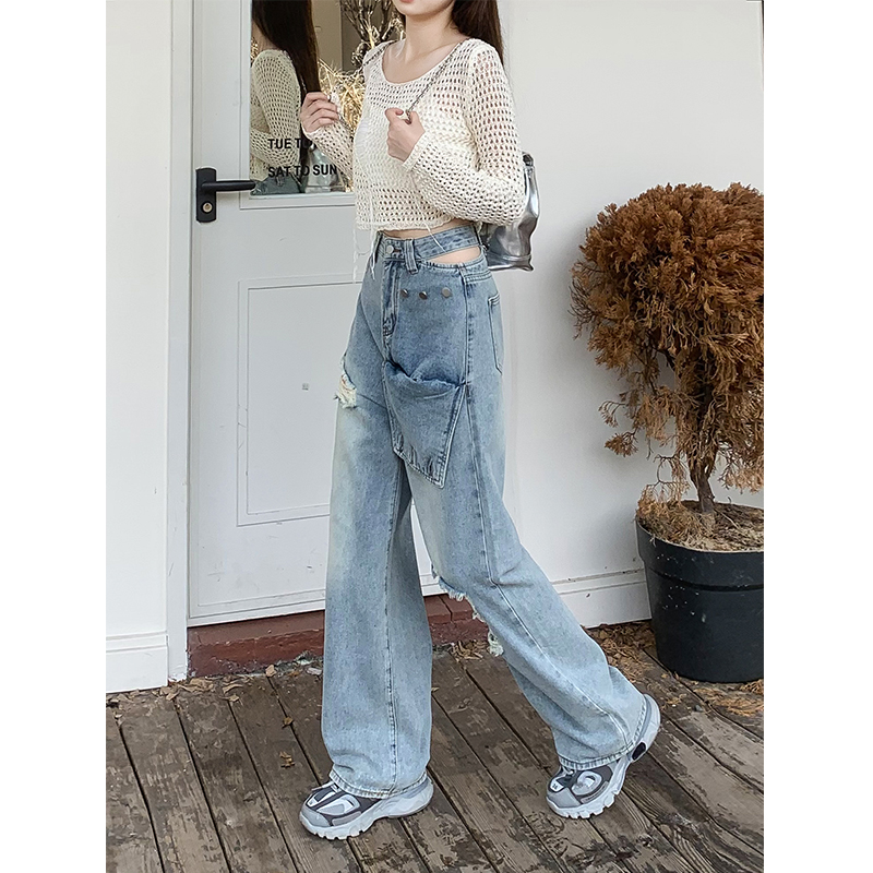American style jeans slim wide leg pants for women