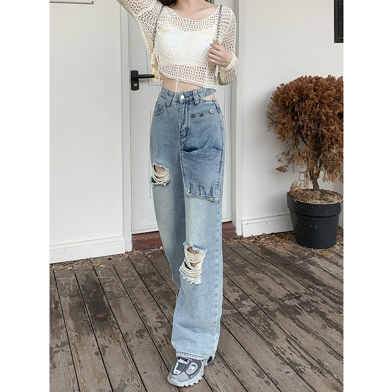 American style jeans slim wide leg pants for women