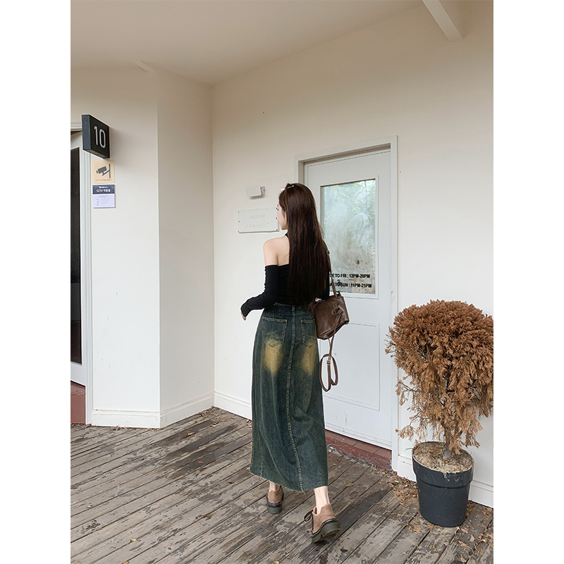 Large yard high waist denim skirt big split skirt for women