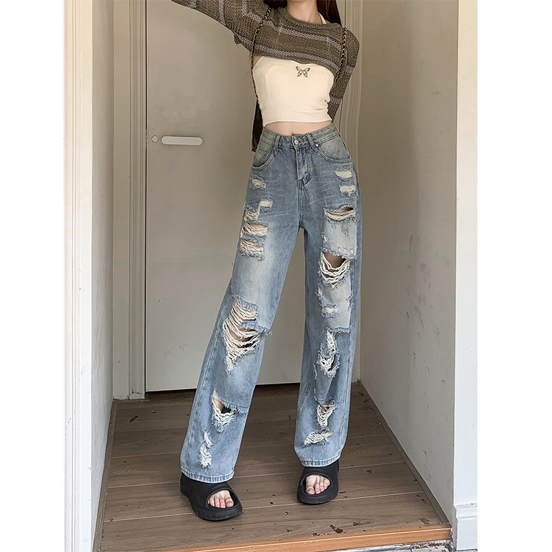 Niche all-match jeans straight fashion long pants for women