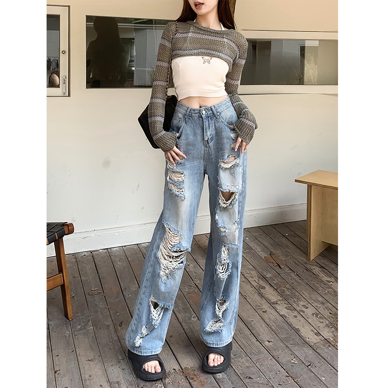 Niche all-match jeans straight fashion long pants for women