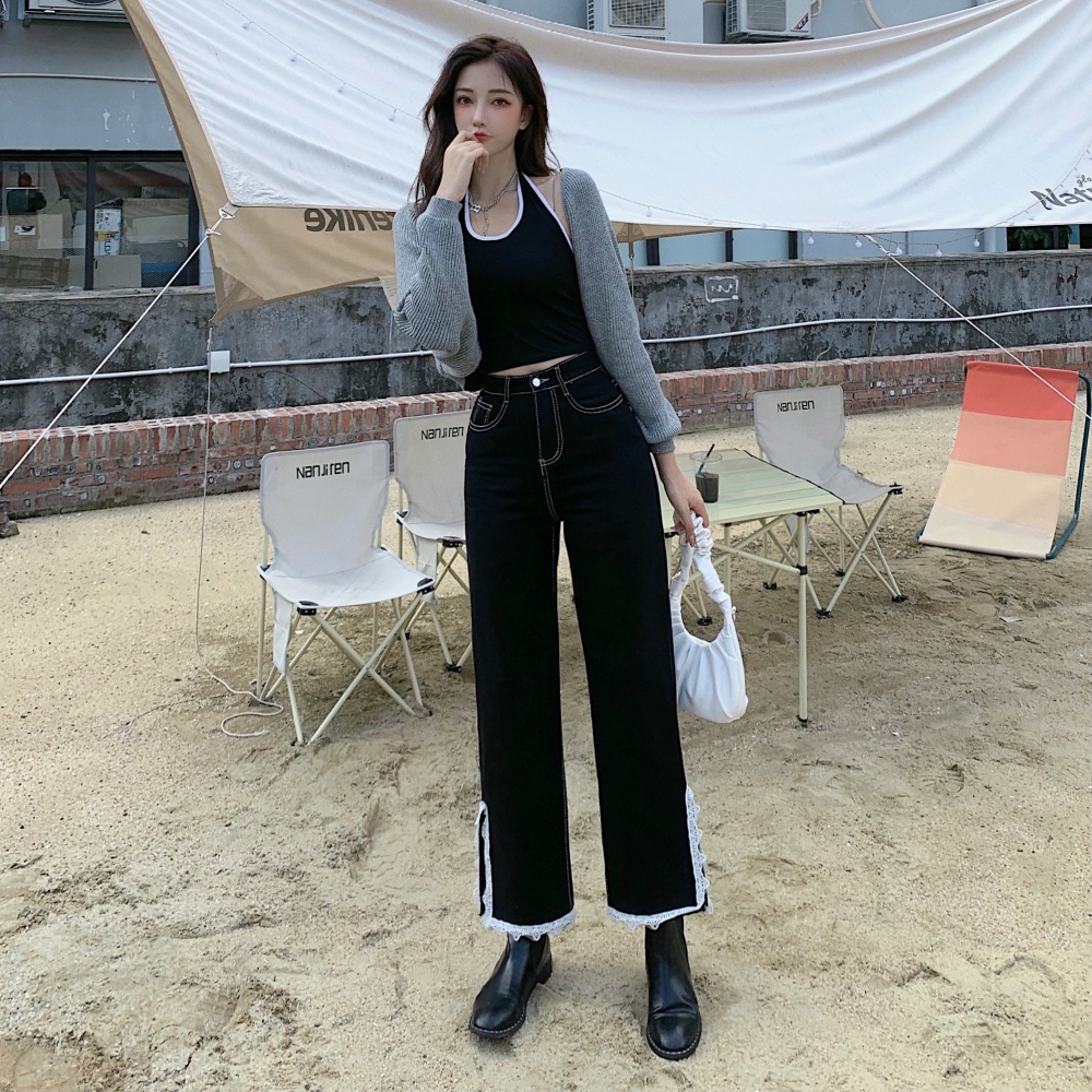 Large yard fat lace pants side split Korean style long pants