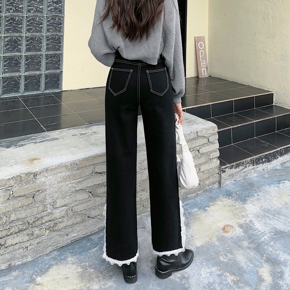 Large yard fat lace pants side split Korean style long pants