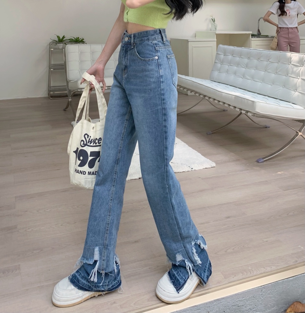 Korean style mopping loose straight wide leg jeans for women