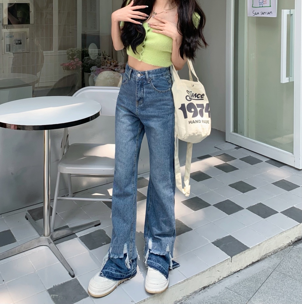Korean style mopping loose straight wide leg jeans for women
