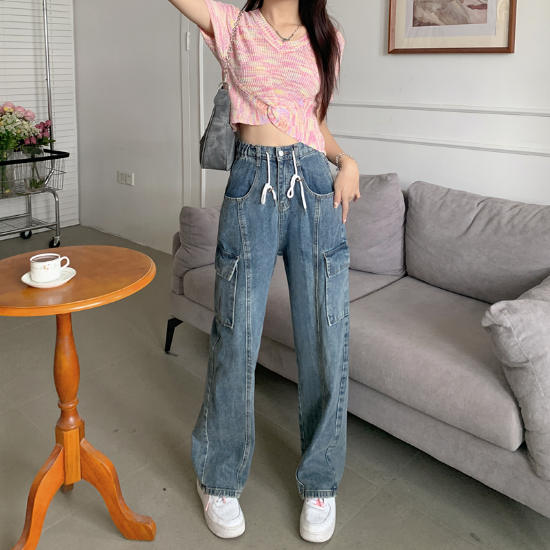High waist loose jeans large yard work clothing for women