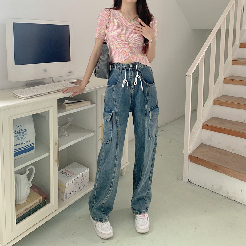 High waist loose jeans large yard work clothing for women