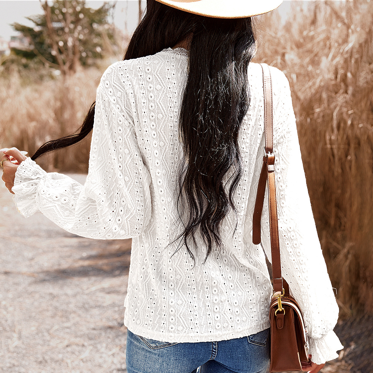 Lace autumn and winter European style long sleeve tops