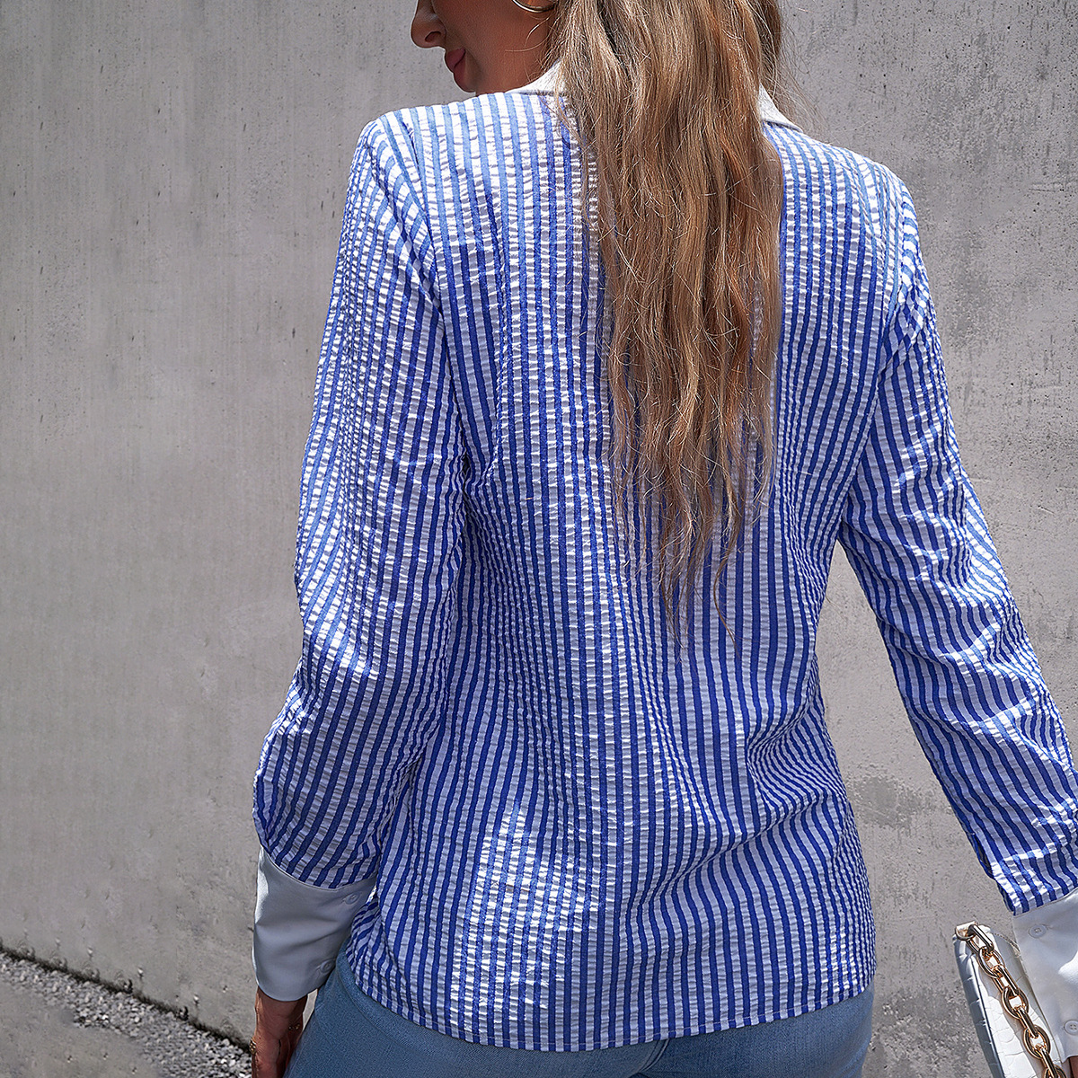 Long sleeve temperament shirt stripe tops for women