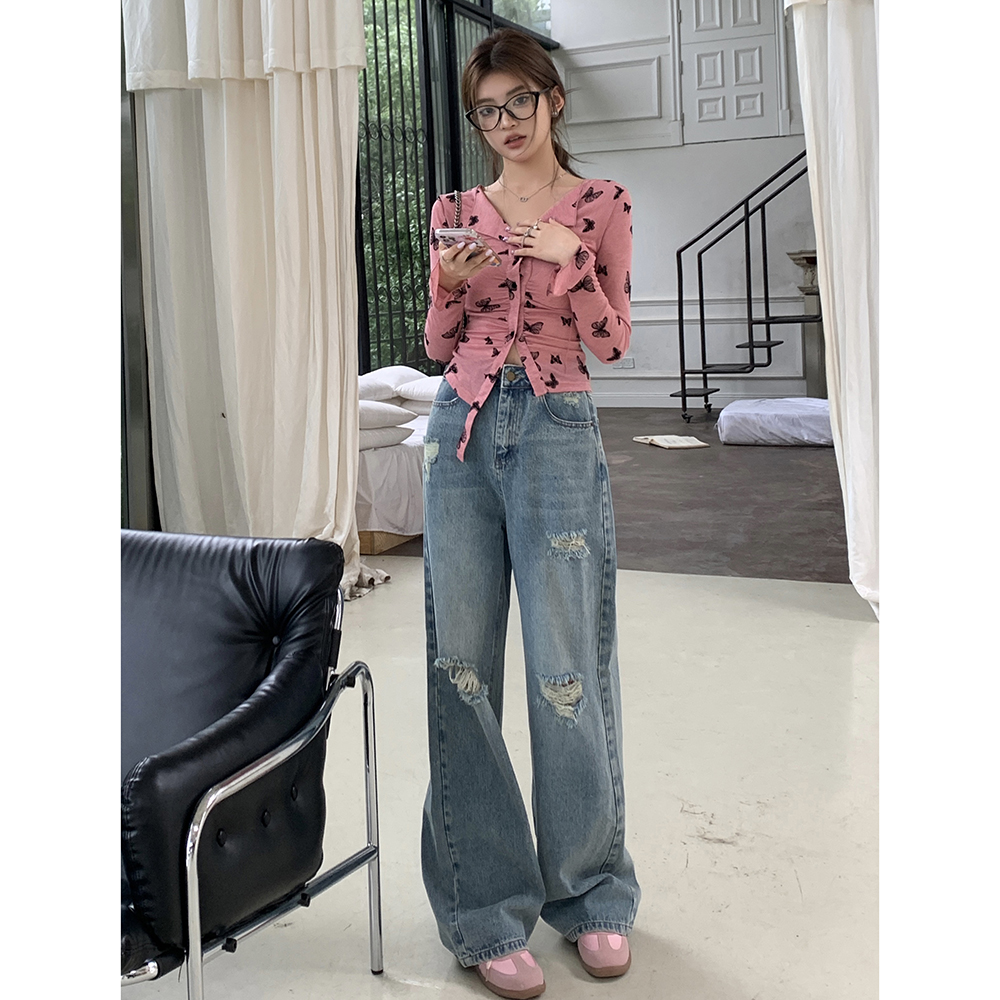 Autumn straight jeans mopping wide leg pants for women