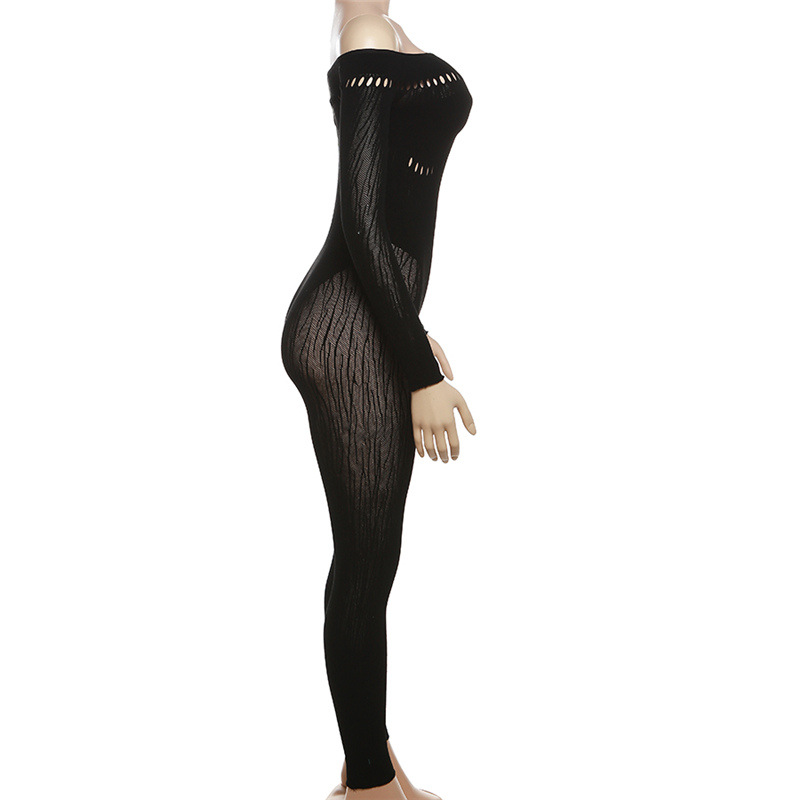 High waist autumn flat shoulder jumpsuit for women