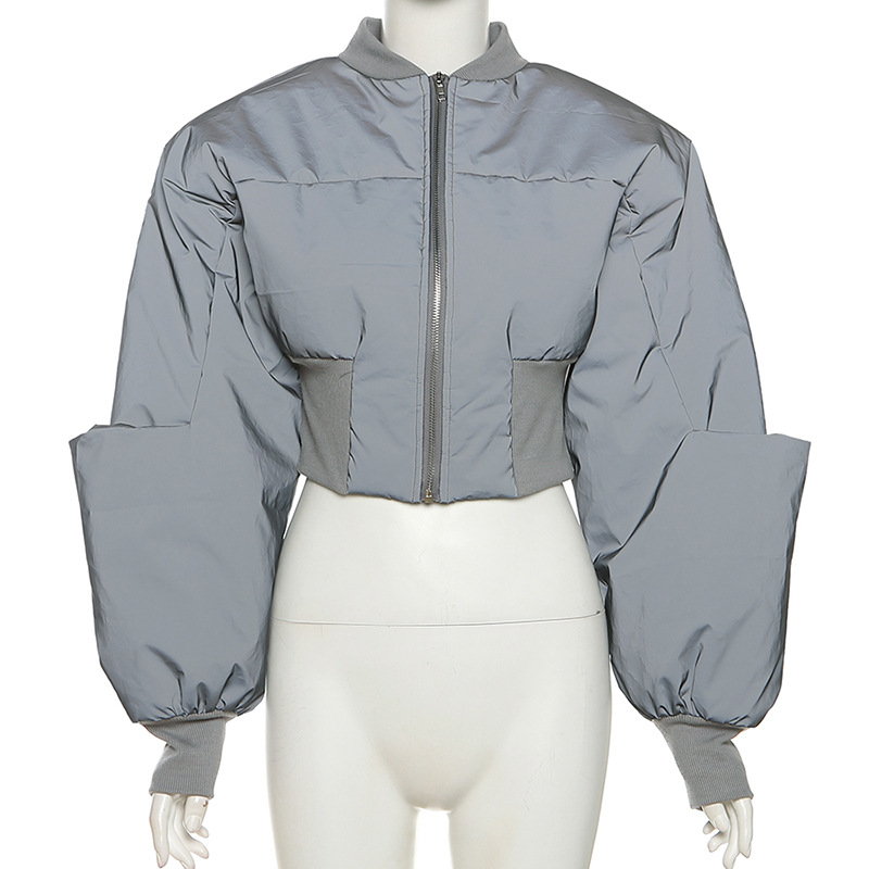 Thick splice cotton coat reflective autumn coat for women