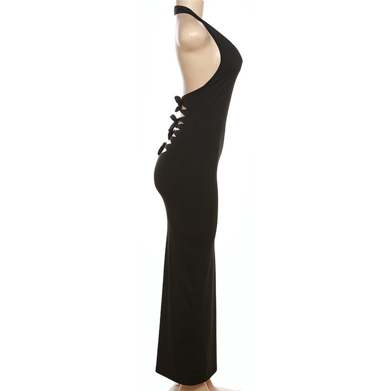 European style hollow high waist sleeveless slim dress for women
