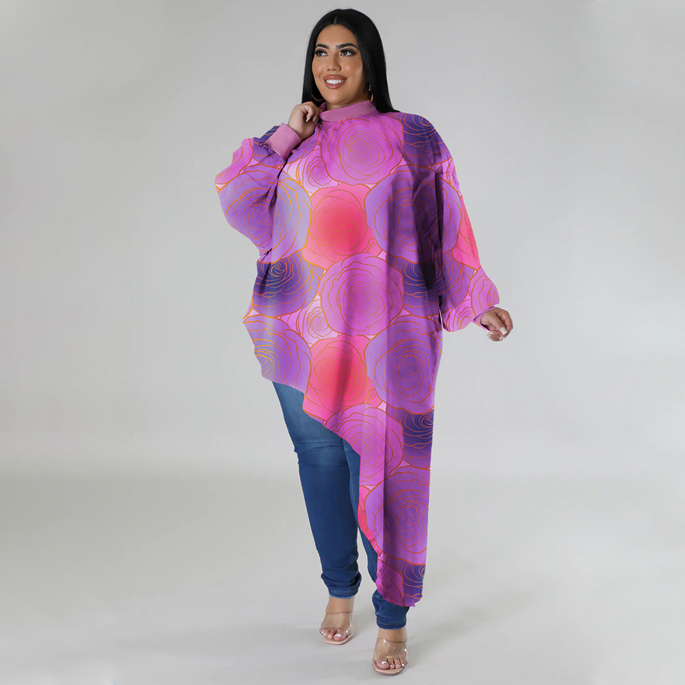 Large yard tops printing chiffon shirt for women