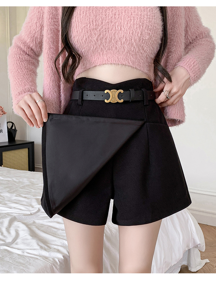 Winter A-line high waist culottes wide leg woolen belt