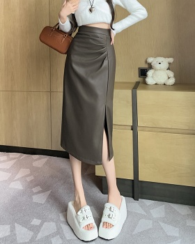 High waist skirt autumn and winter leather skirt for women