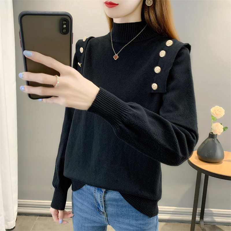 Buckle autumn and winter sweater thick tops for women