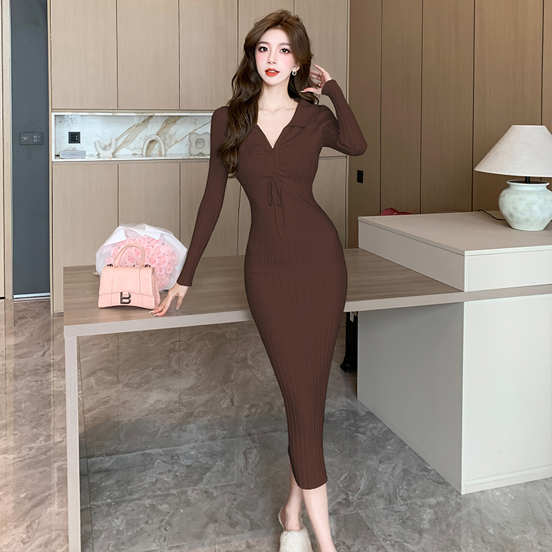 Bottoming autumn and winter overcoat knitted dress