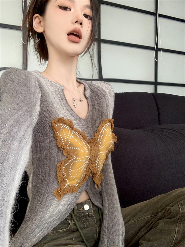 Autumn and winter sweater butterfly bottoming shirt