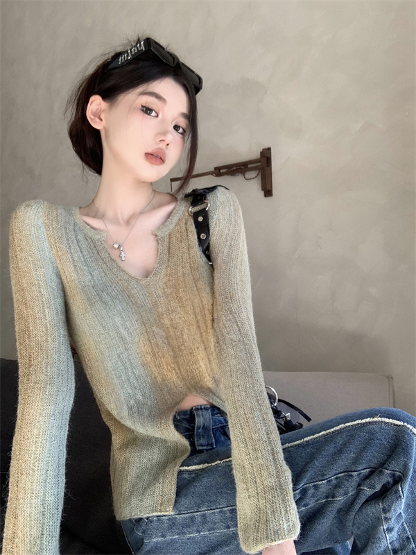 Mixed colors split sweater knitted bottoming shirt